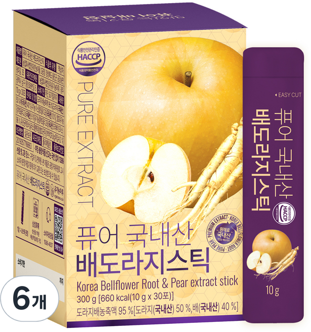 유기농마루 정품 퓨어 국내산 배도라지청 스틱, 6개, 10g, 30개입