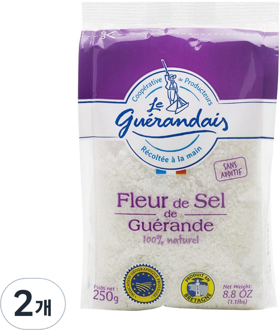 르게랑데 게랑드 플뢰르 드 셀 토판 천일염, 250g, 2개