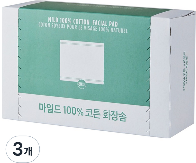더페이스샵 데일리 뷰티툴즈 마일드 100% 코튼 화장솜, 80매입, 3개