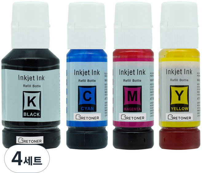 탑젯 엡손 001 T03Y 호환 무한 리필 잉크 4색 세트, 검정, 파랑, 빨강, 노랑, 4세트