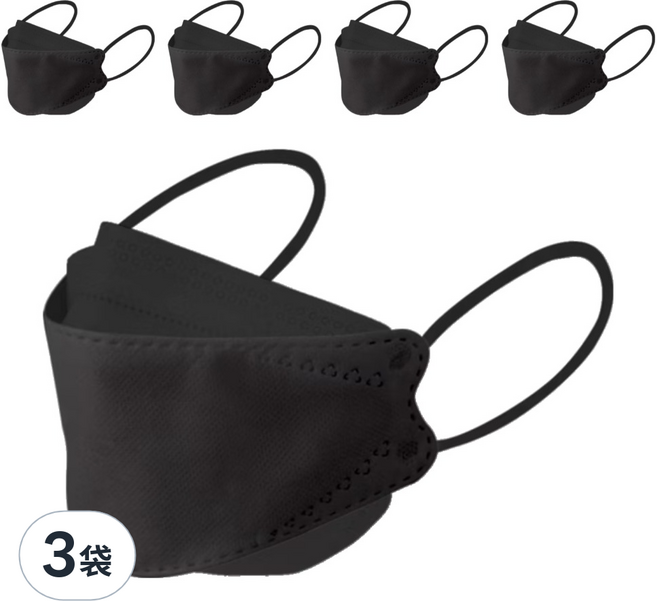 CHACER 佳和口罩 加大醫用口罩 成人用 KF94, 玄鐵厚黑, 5片, 3袋