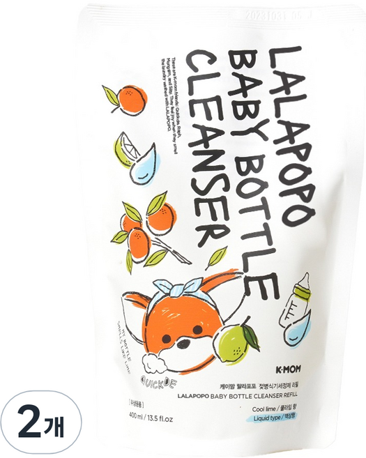 케이맘 랄라포포 젖병식기세정제 쿨라임향 액상형 리필, 400ml, 2개