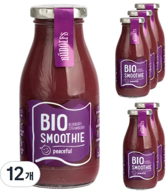 RUDOLFS 유기농 스무디 피스풀 블루베리 딸기, 260ml, 12개 - 쿠팡