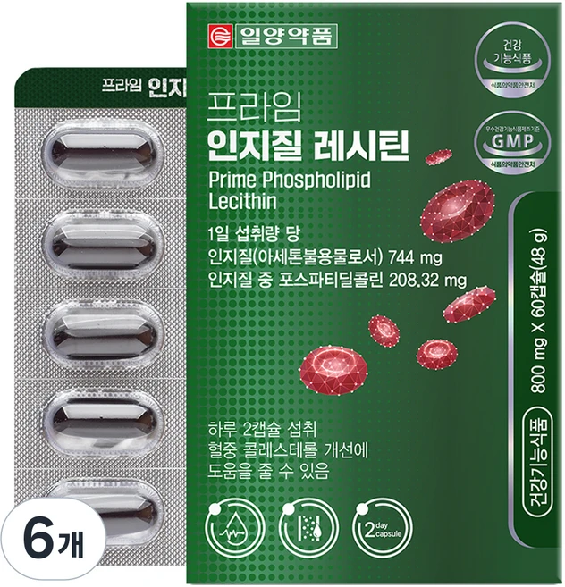 일양약품 프라임 인지질 레시틴 48g, 60정, 6개 - 쿠팡