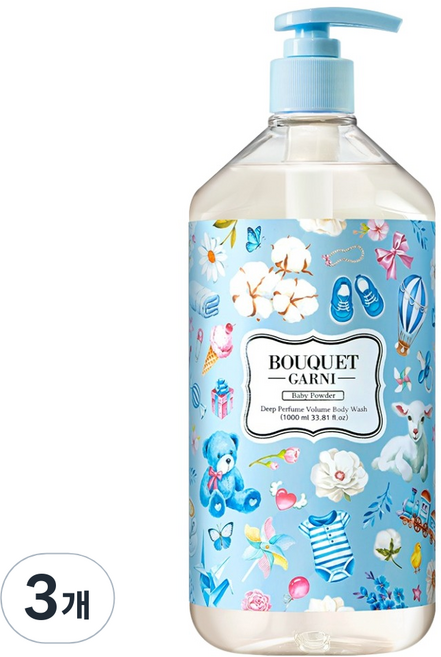 부케가르니 딥 퍼퓸 볼륨 바디워시 베이비파우더향, 1L, 3개