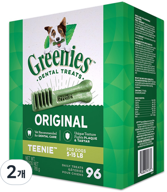 그리니즈 강아지 오리지널 덴탈껌, 오리지널 티니, 765g, 2개