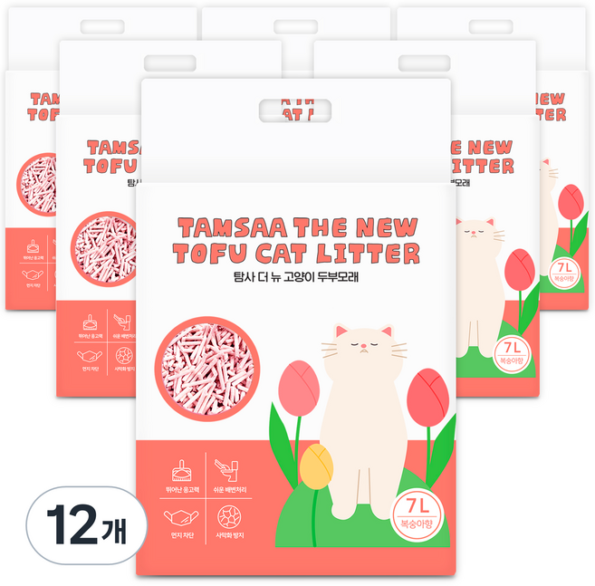 탐사 더 뉴 고양이 압축 두부모래, 7L, 12개, 복숭아향