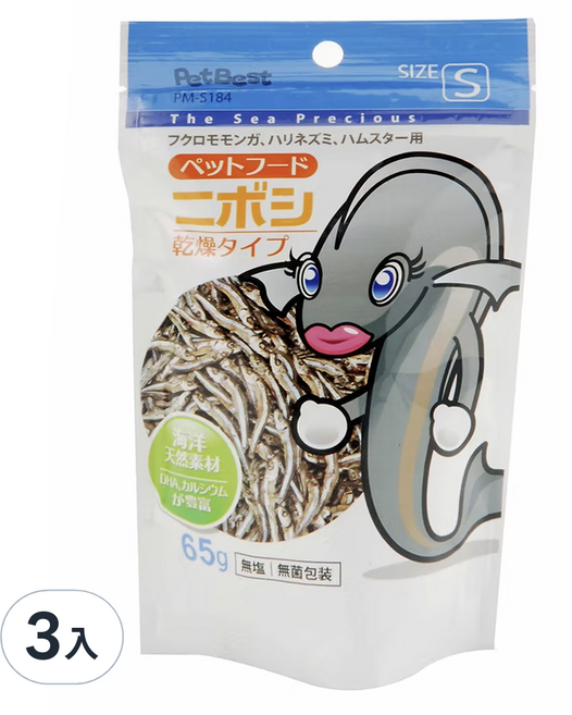 PetBest 天生美味-無鹽丁香魚, 丁香魚, 65g, 3包