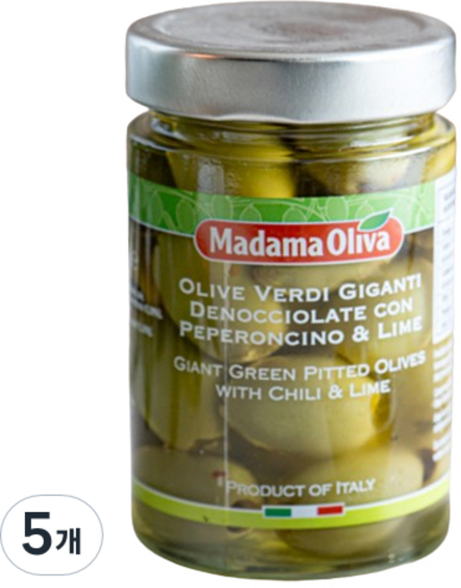 MADAMA OLIVA 去核綠色巨型哈爾基季基橄欖 辣椒萊姆風味, 5個, 290g