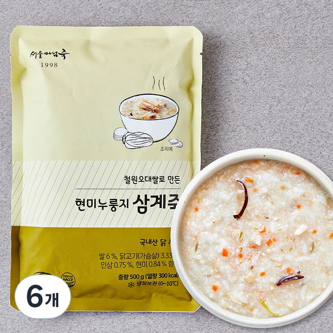 서울마님죽 현미누룽지삼계죽 (냉장), 500g, 6개