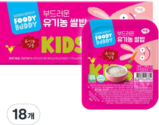 푸디버디 부드러운 유기농 쌀밥, 140g, 18개