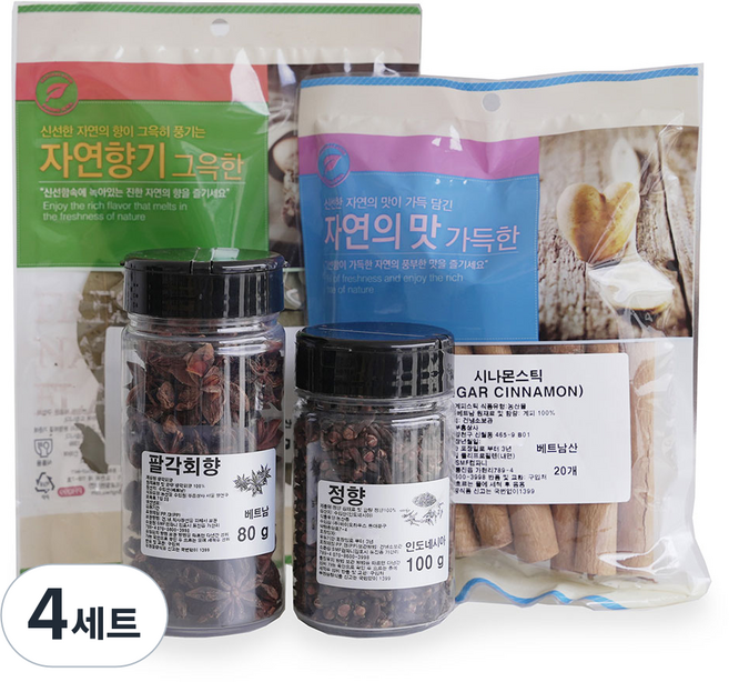 자연공방선율 뱅쇼 만들기 재료 팔각회향 80g + 정향 100g + 시나몬스틱 20개 + 월계수잎 10g 세트, 4세트