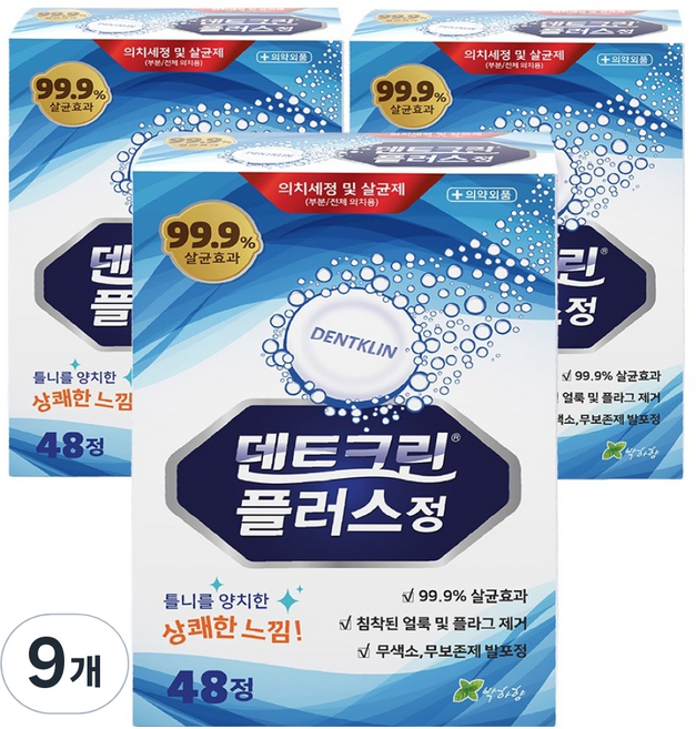 덴트크린 틀니세정제 플러스, 48개입, 9개