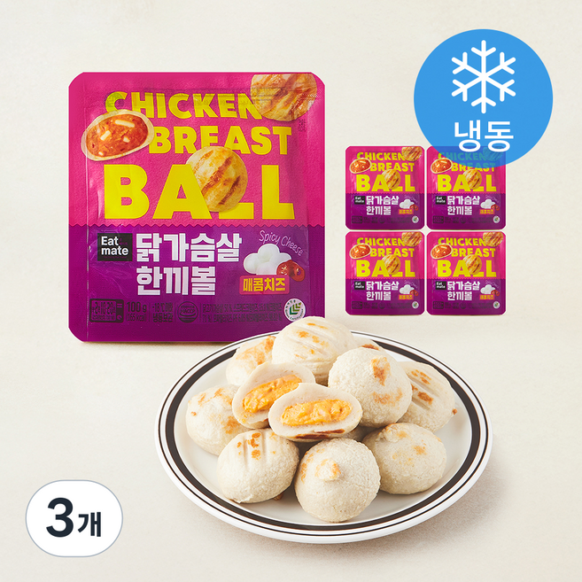 잇메이트 닭가슴살 한끼볼 매콤치즈 (냉동), 100g, 3개, 5개입