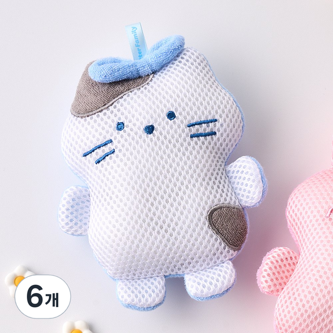 버터 메쉬 샤워 스펀지 밀크캣, 화이트, 1개입, 6개