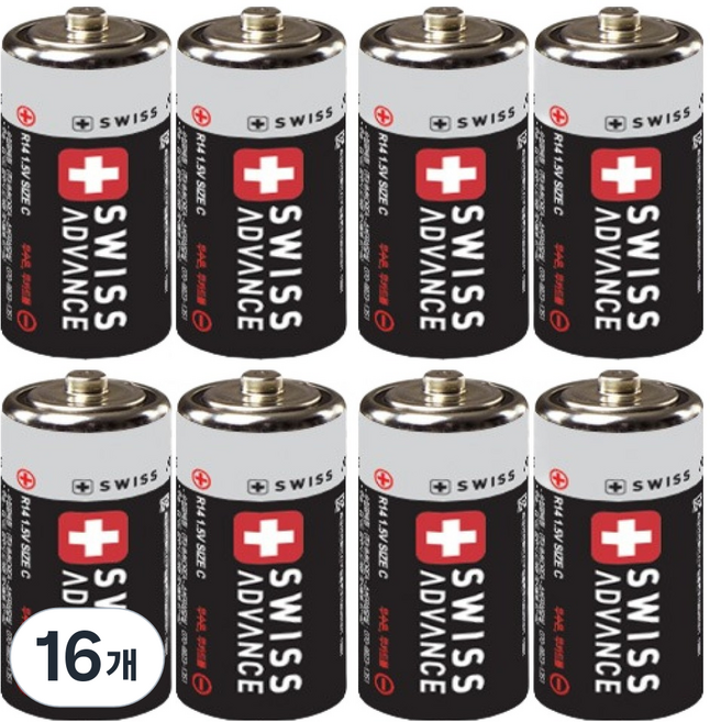 스위스어드밴스 망간 C형 건전지 R14, 16개, 2개입