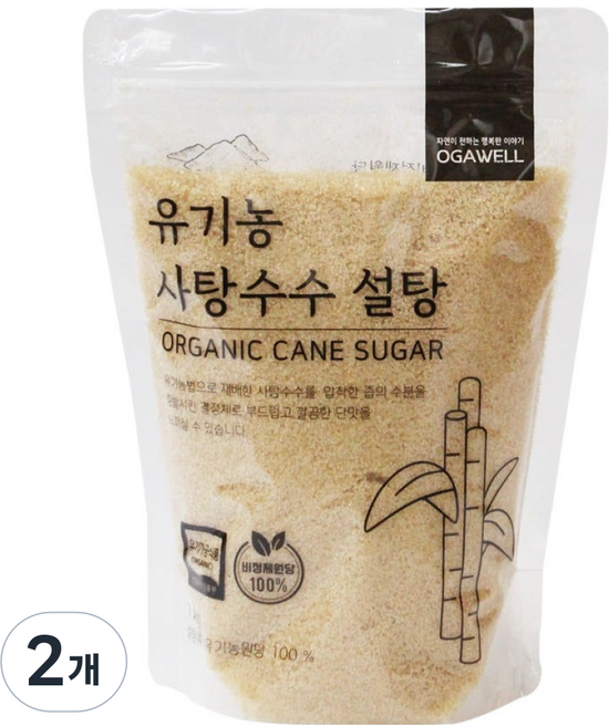 오가웰 유기농 사탕수수 원당 설탕, 1kg, 2개