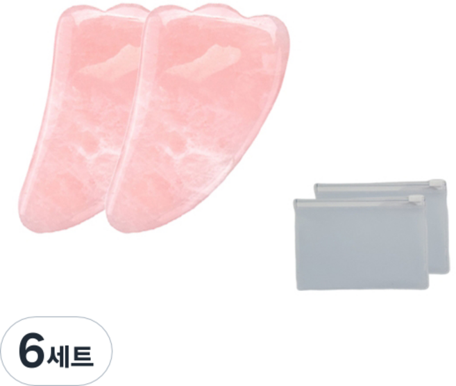 로즈쿼츠 마사지 원석괄사 2p + PVC 지퍼팩 2p, 6세트, 로즈쿼츠 괄사 2개 + 지퍼팩 2개