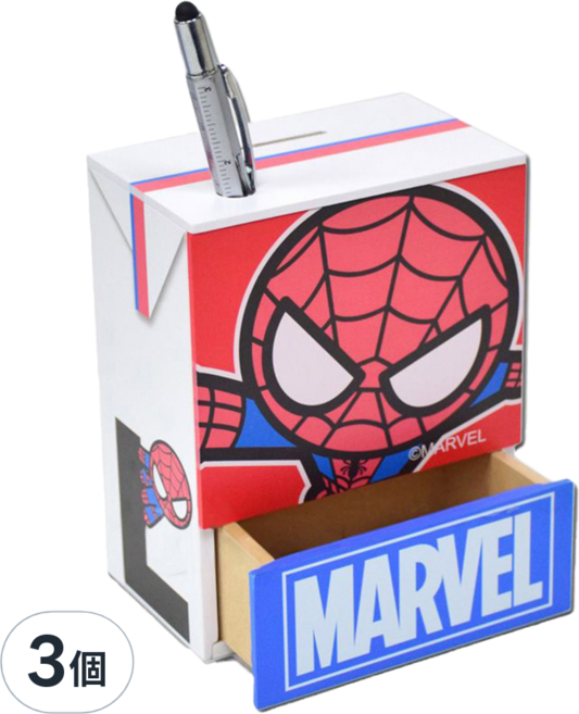 MARVEL 漫威 復仇者聯盟 鋁箔包造型 存錢筒 筆筒 收納置物盒, 蜘蛛人, 3個
