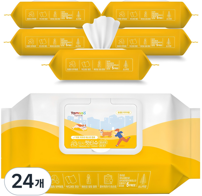 탐사 동물용의약외품 얼굴 전용 펫티슈, 80개입, 24개