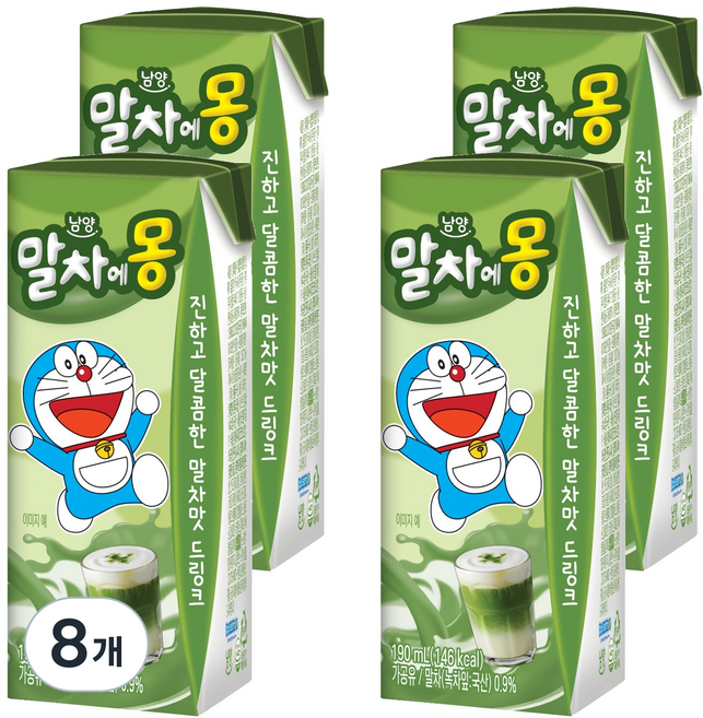 남양유업 말차에몽 우유, 190ml, 8개