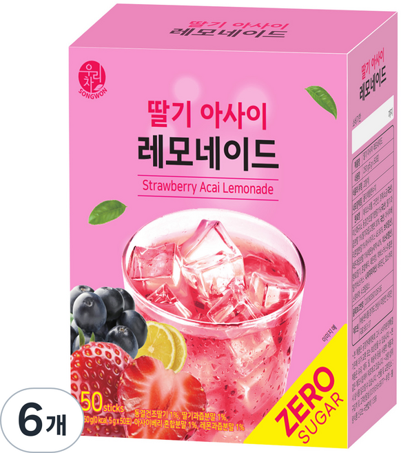 우리차 딸기 아사이 레모네이드, 5g, 50개입, 6개