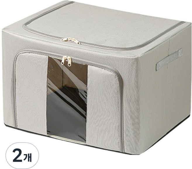 로이홈 투명창 접이식 2도어 오픈 의류 수납 보관 가방, 그레이, 2개
