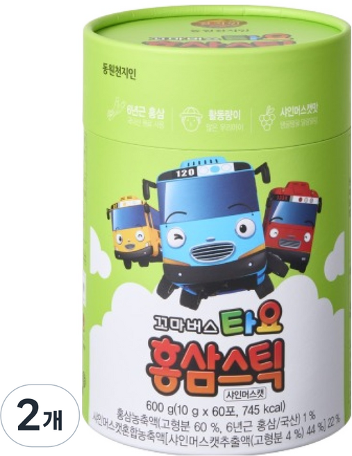 천지인 꼬마버스타요 홍삼스틱 샤인머스캣, 60회분, 2개