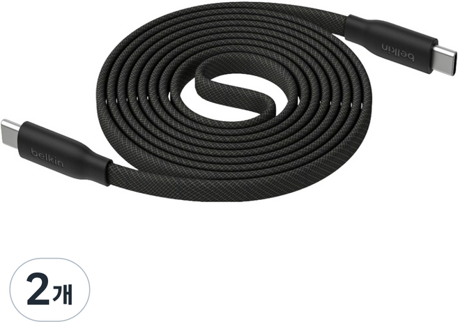 벨킨 USB C타입-C타입 부스트 차지 프로 브레이디드 마그네틱 플랫 케이블 240W, 블랙(CAB027qc1MBK), 2개, 1m