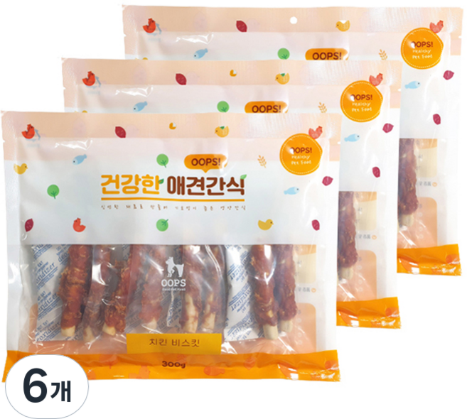 웁스 강아지 건강한 간식, 치킨비스킷, 300g, 6개