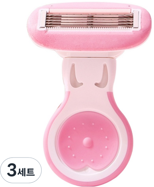 바롬몰 여성용 5중날 둥근 알로에헤드 면도기 핑크홀더 5.5 x 8 cm + 블레이드 2p + 풀케이스 세트, 3세트