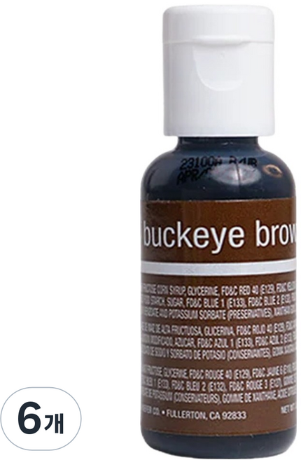 셰프마스터 리쿠아젤 수용성 식용색소 버크아이브라운, 20g, 6개