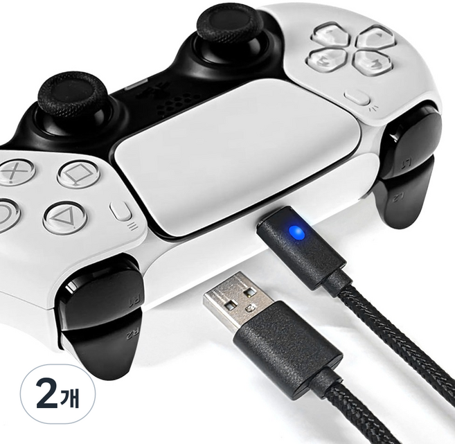 스페이스쉴드 소니 플레이스테이션 PS5 듀얼센스 호환 게이밍 스마트 LED 충전 표시등 USB A to C 충전 데이터 케이블 3m, 블랙, 2개