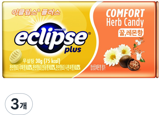 이클립스 플러스 허브캔디 꿀 레몬향, 30g, 3개
