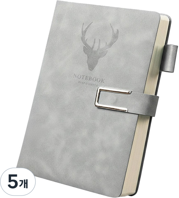 투데이리빙 A5 사슴 만년 인조가죽 양장 자석 다이어리 CD_OST_NE00, 그레이(CD_OST_NE011G), 5개