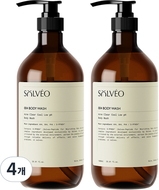 솔브이오 아크네 클리어 쿨 약산성 바디워시, 1L, 4개