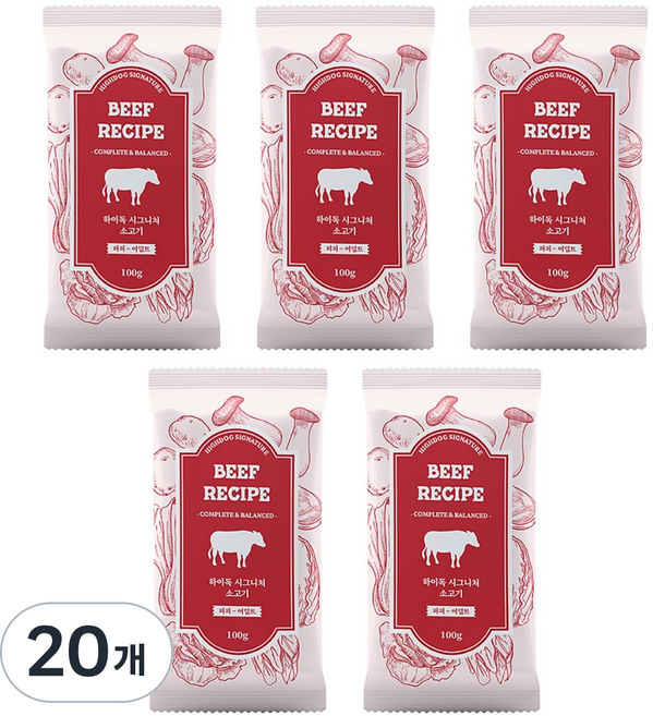 하이독 강아지 시그니처 화식 냉동 사료, 소고기, 100g, 20개