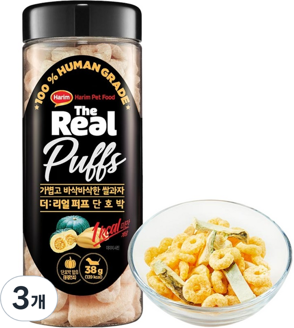 하림펫푸드 더리얼 강아지 퍼프 간식, 단호박, 38g, 3개