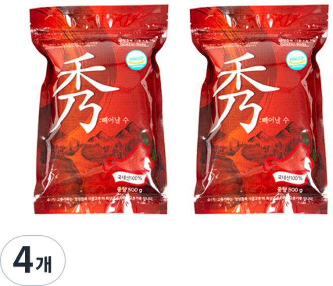 빼어날 수 국산 중간굵기 햇 고춧가루, 500g, 4개