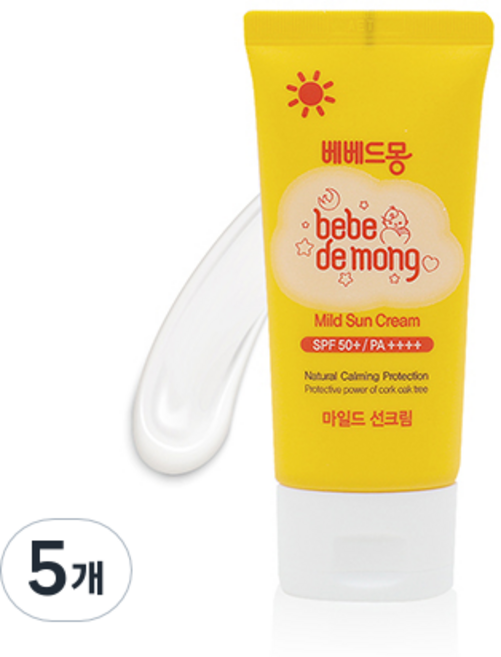 베베드몽 유아용 마일드 선크림 SPF50+ PA++++, 50g, 5개