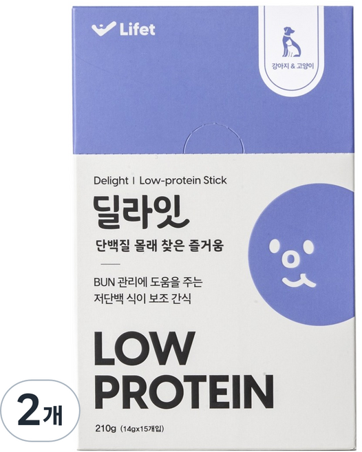 라이펫 반려동물 딜라잇 low protein 영양 간식 스틱, 210g, 신장, 2개