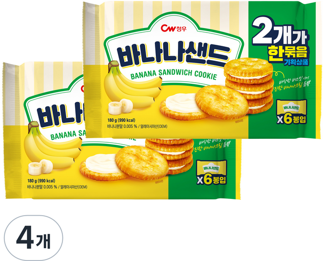 청우식품 바나나샌드 과자 2p, 4개, 360g