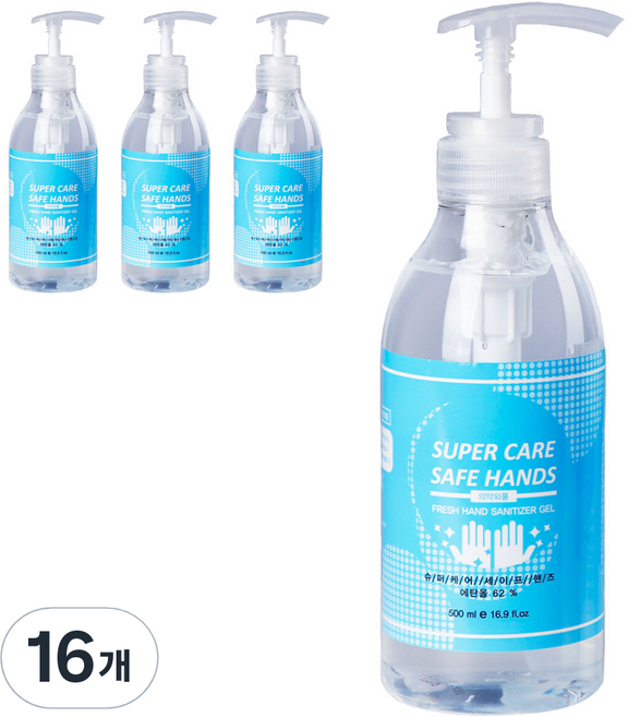 슈퍼케어 세이프 핸즈 손소독 젤 펌프형, 500ml, 16개