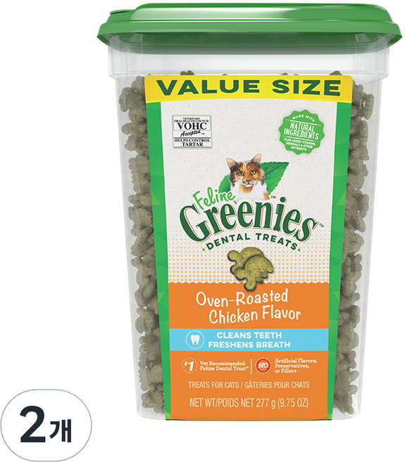 그리니즈 고양이 필라인 스낵, 닭고기 맛, 277g, 2개