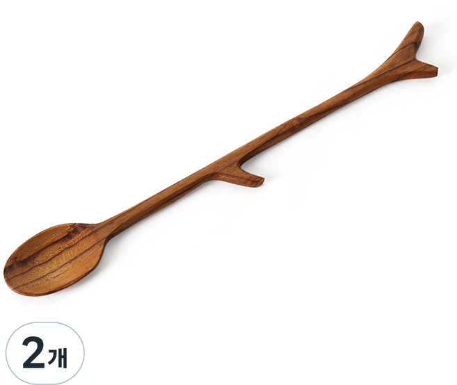 나무공방 티크우드 통원목 가지 롱 티스푼, 2개