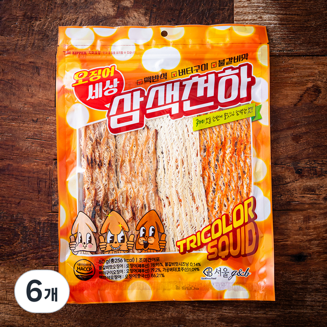 오징어세상 삼색천하 오징어, 80g, 6개