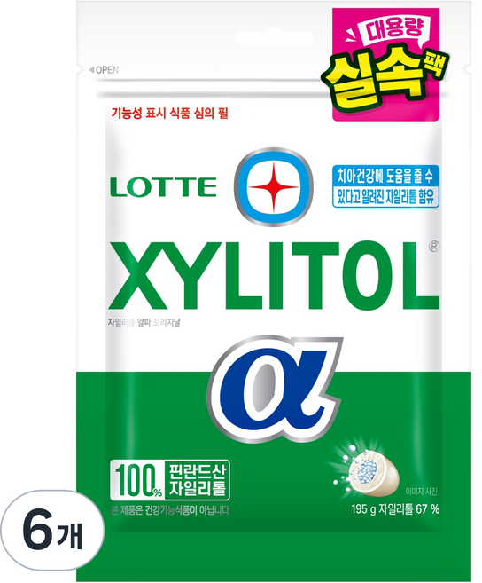 롯데자일리톨 알파 오리지날 추잉껌 리필, 195g, 6개