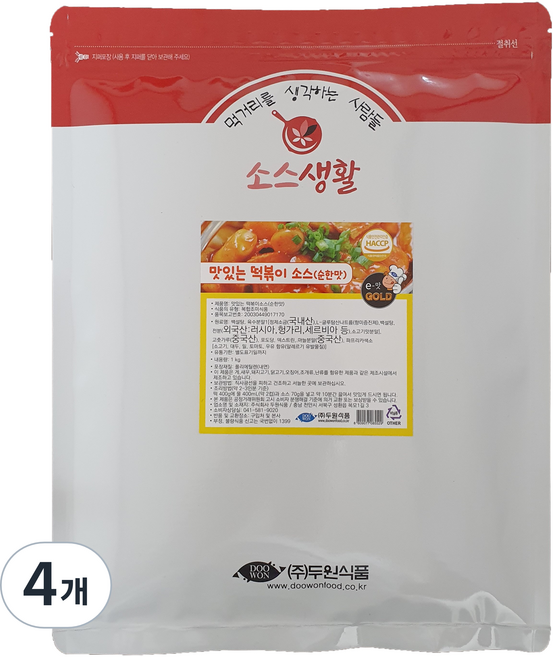맛있는 떡볶이 소스 분말 순한맛, 1kg, 4개