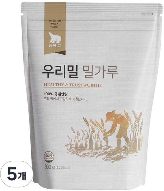 곰표 우리밀 밀가루, 900g, 5개