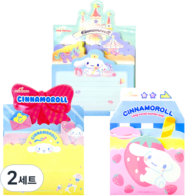 핑크망고 산리오 팝업 최애 3단 점착메모 3종 x 90p 세트, 혼합색상, 2세트